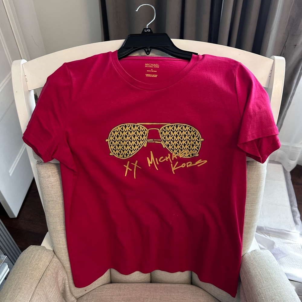 Michael Kors Red Tee with Gold Sunglasses Design